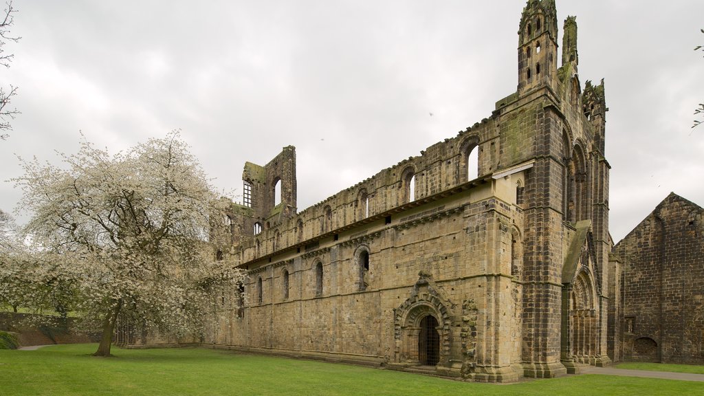 Kirkstall Abbey que incluye una ruina, elementos del patrimonio y una iglesia o catedral