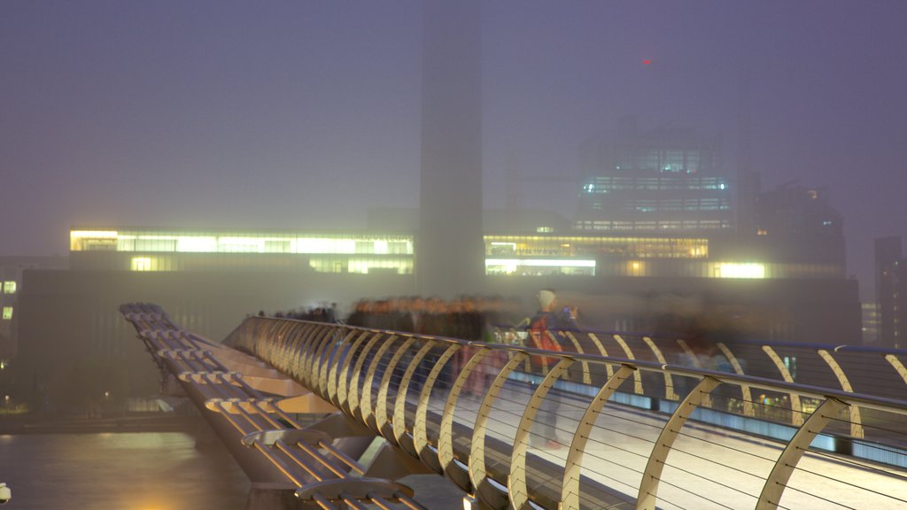 London Millennium Footbridge featuring night scenes, a bridge and mist or fog