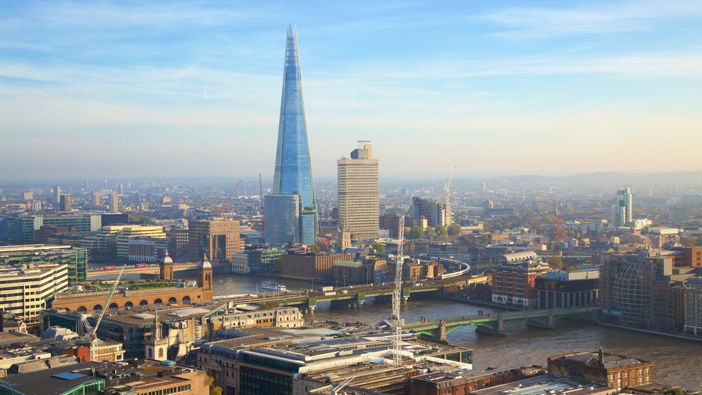 The Shard which includes modern architecture, a bridge and a high-rise building