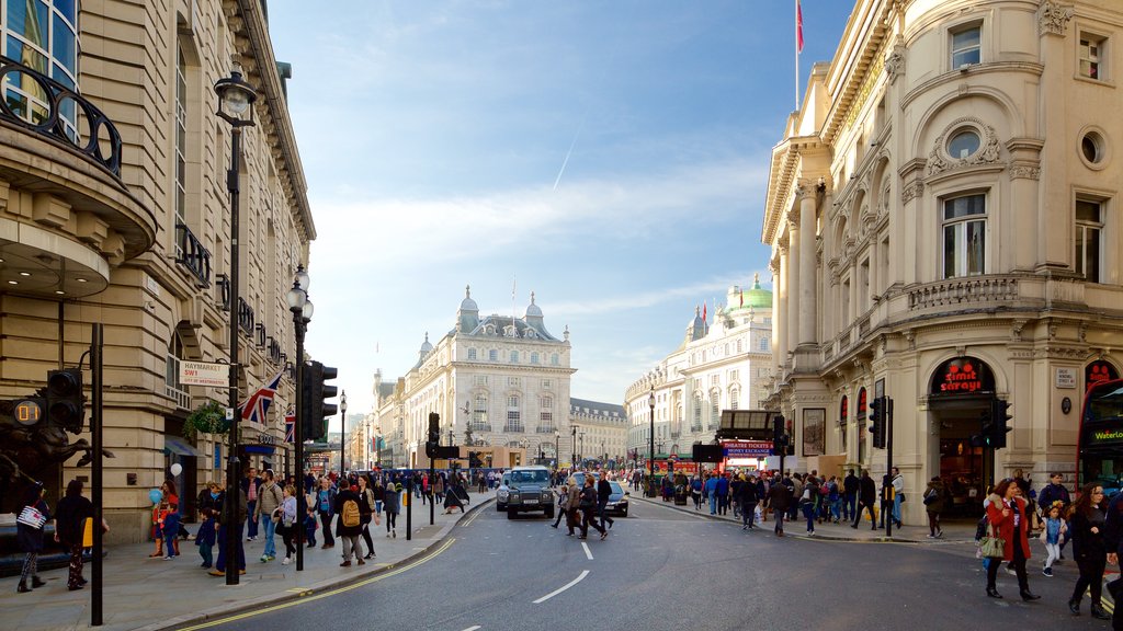 Piccadilly Circus which includes a city and heritage elements as well as a large group of people