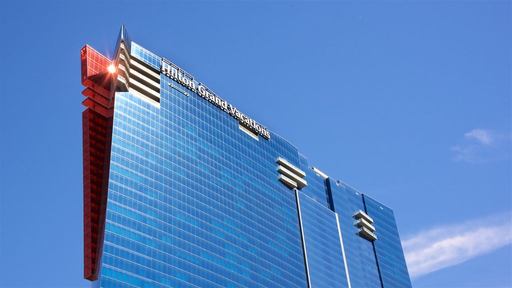 Las Vegas showing signage and a high rise building