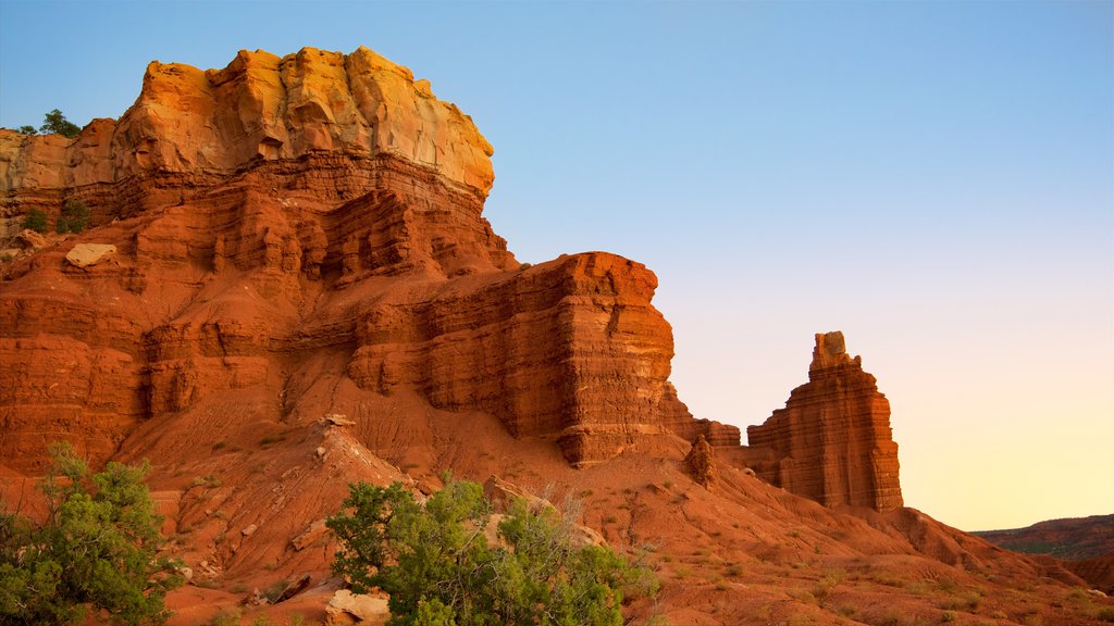 Capitol Reef National Park which includes desert views, a gorge or canyon and tranquil scenes