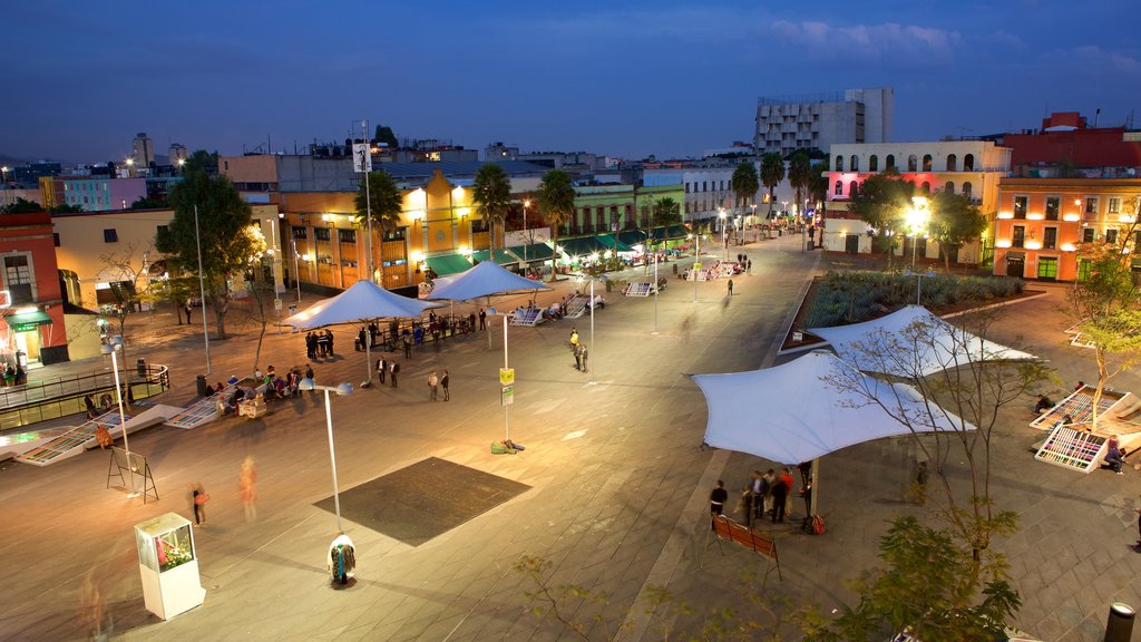 Ciudad de México mostrando un parque o plaza y escenas nocturnas