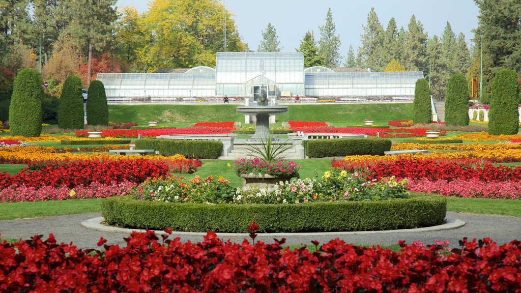 Manito Park which includes a garden and flowers