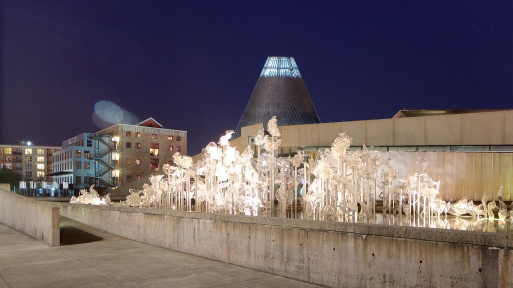 Museum of Glass showing modern architecture, art and night scenes