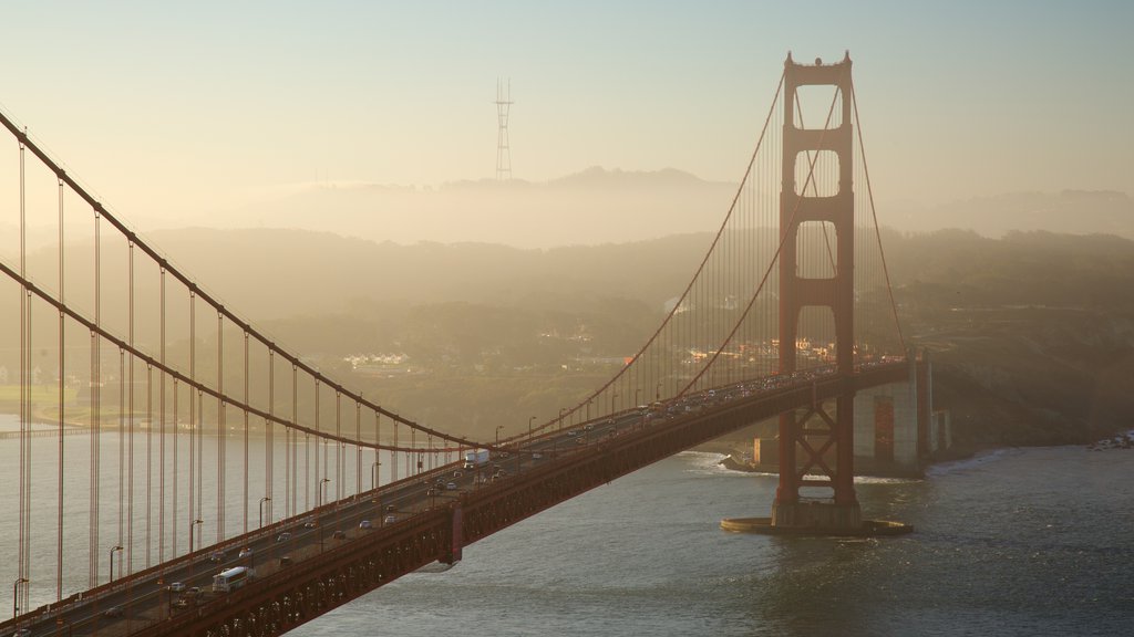 Northern California which includes landscape views, mist or fog and a bridge