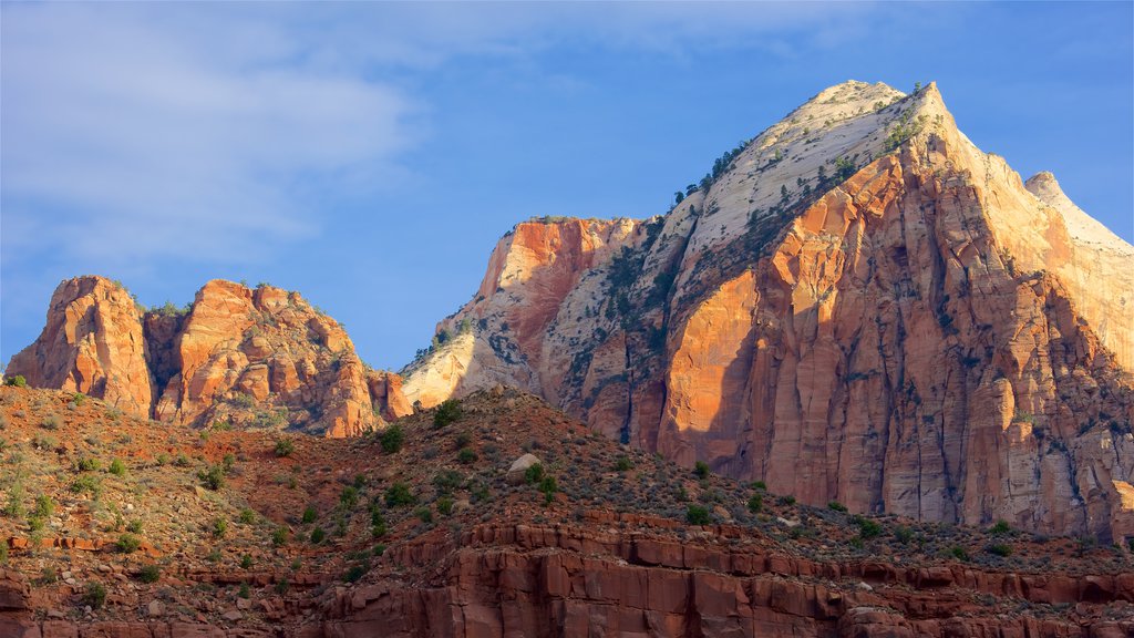 Parque Nacional Zion mostrando montañas, vistas de paisajes y escenas tranquilas