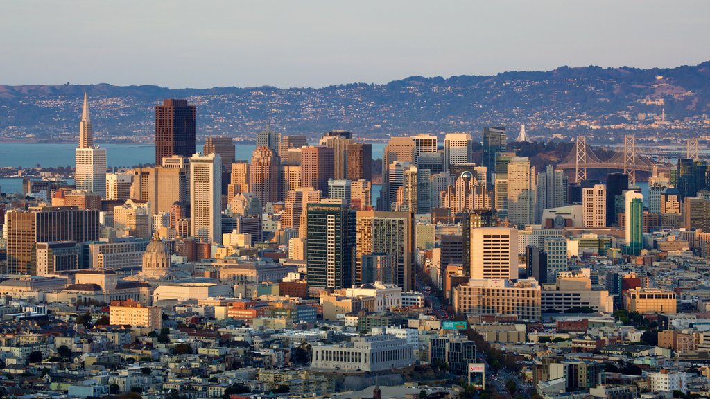 Twin Peaks showing a city and central business district