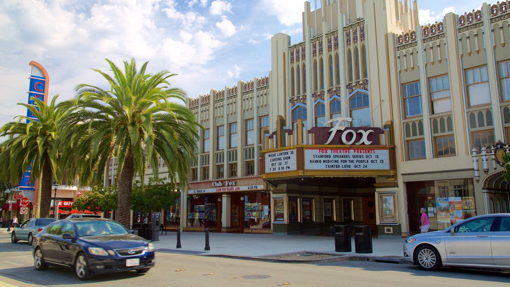 Redwood City showing signage, a city and street scenes