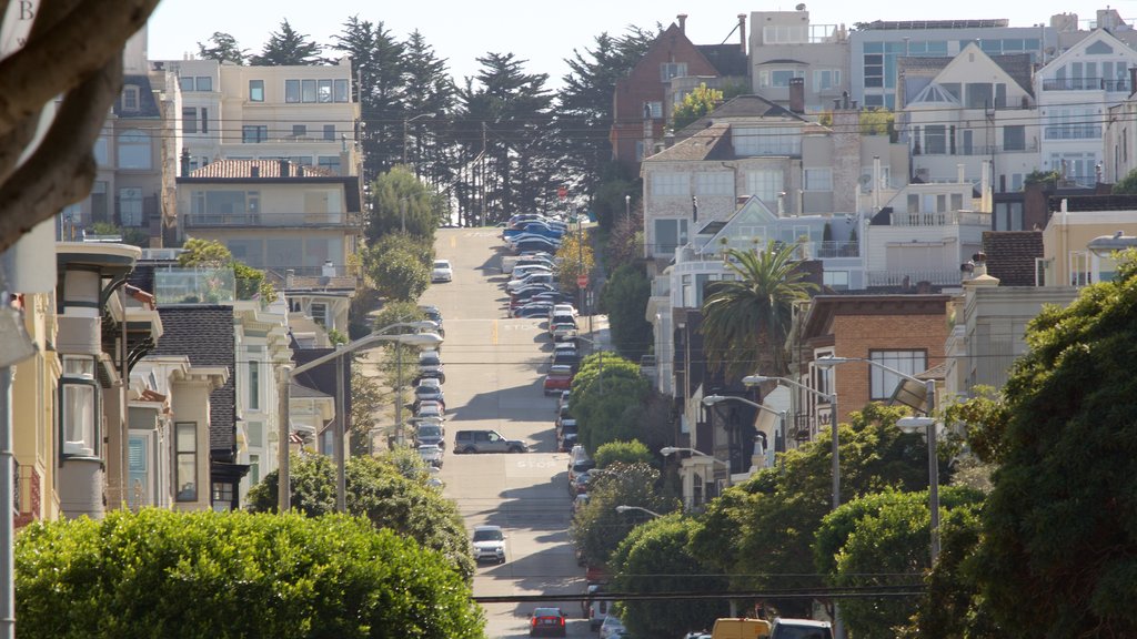 Barrio de Cow Hollow mostrando una ciudad y escenas urbanas