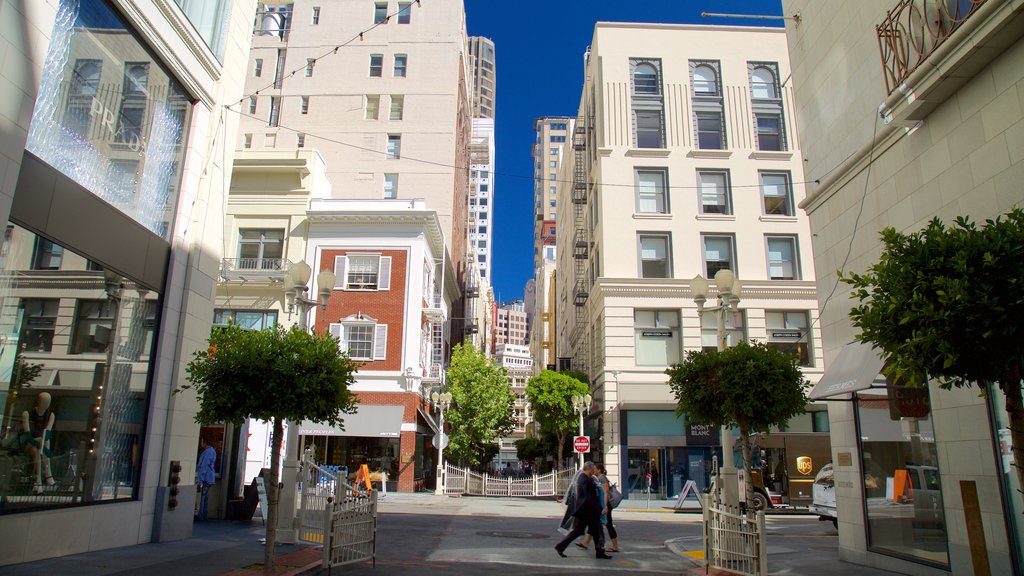 Maiden Lane showing a city, central business district and street scenes