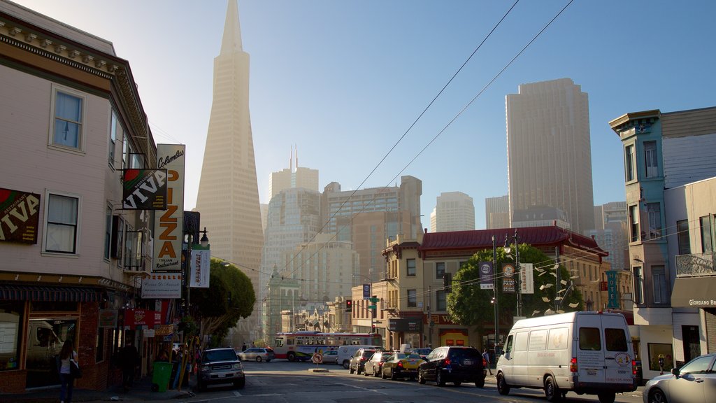 Financial District - Ferry Building showing a city and street scenes