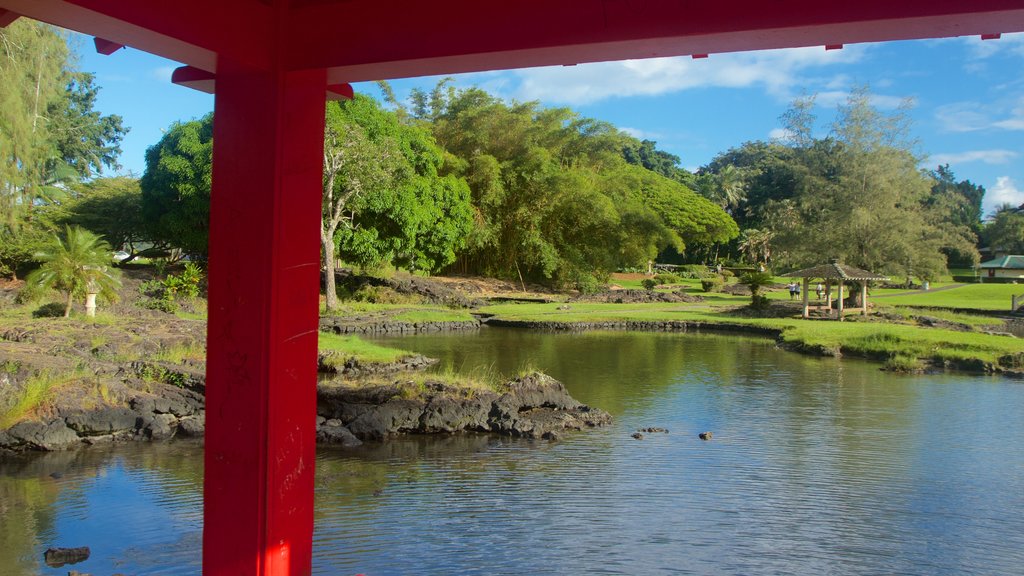 Liliuokalani Park and Gardens toont een vijver en een tuin