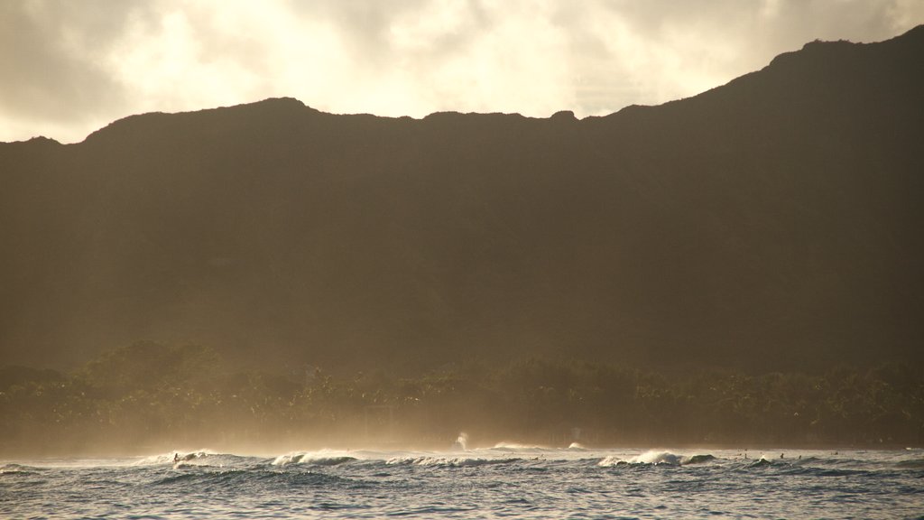 Waikiki Beach which includes general coastal views and mountains