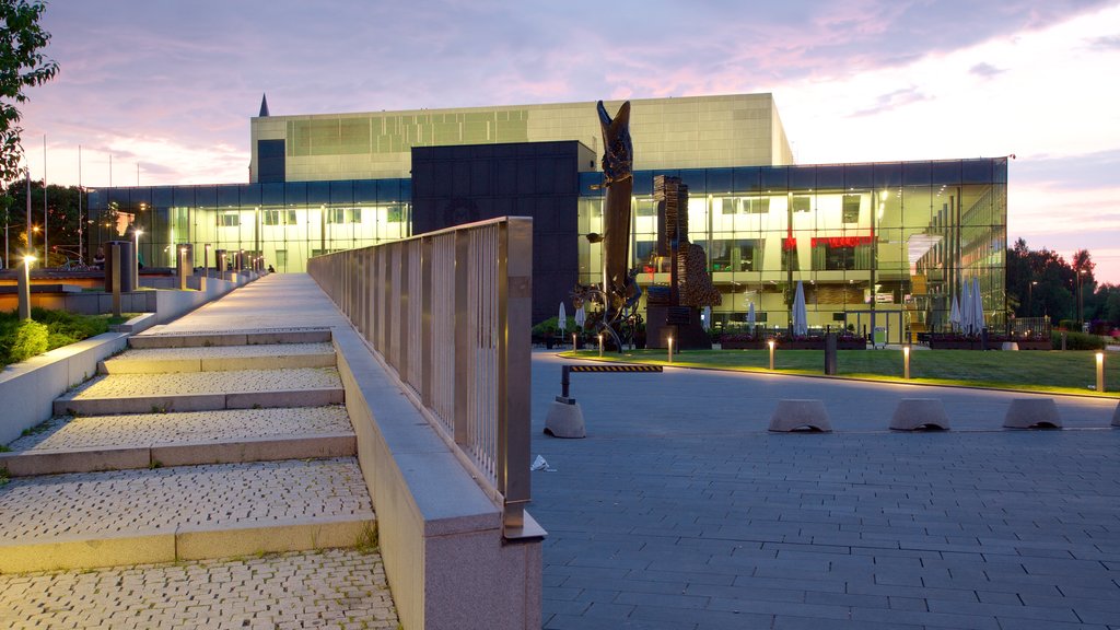 Helsinki showing a sunset and modern architecture