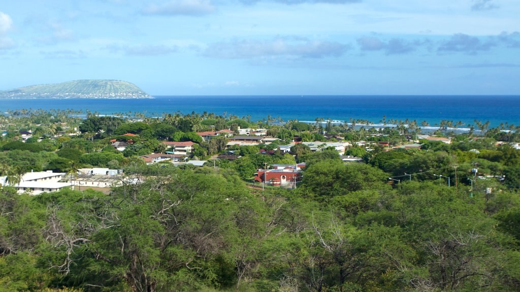 Diamond Head ofreciendo una ciudad costera y vista general a la costa