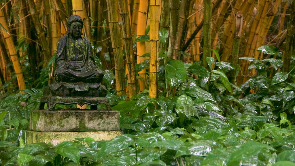 Allerton Botanical Garden mostrando um jardim, uma estátua ou escultura e um monumento