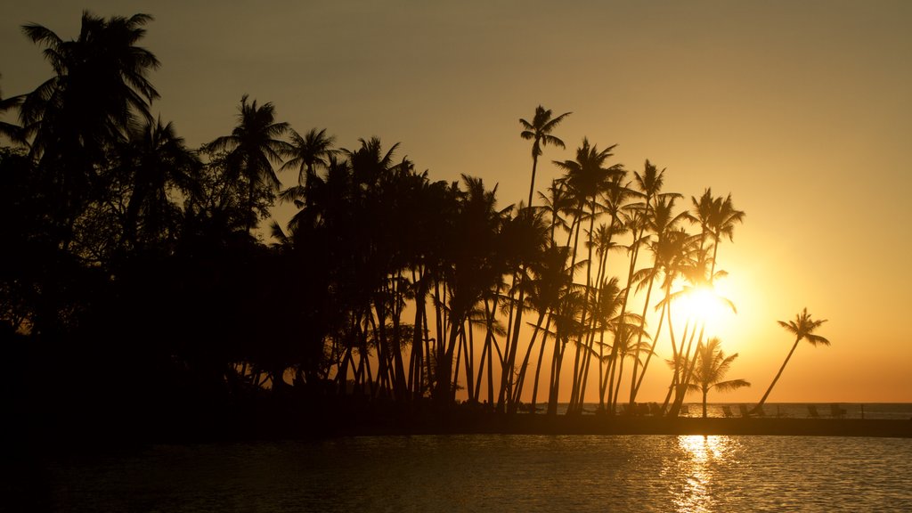 Waikoloa which includes a sunset and a sandy beach