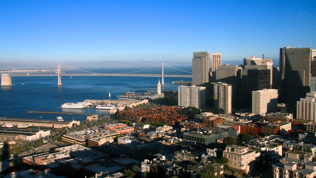 Bay Bridge which includes a bridge, city views and a city