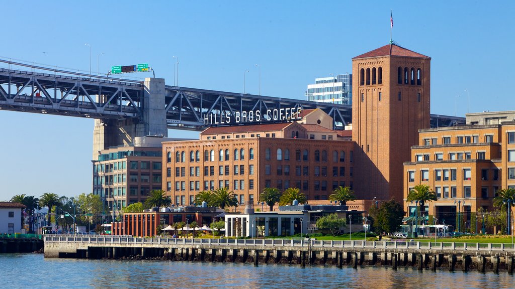 Bay Bridge showing a bridge and a city