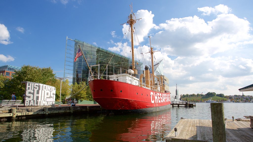 Lightship Chesapeake showing a marina