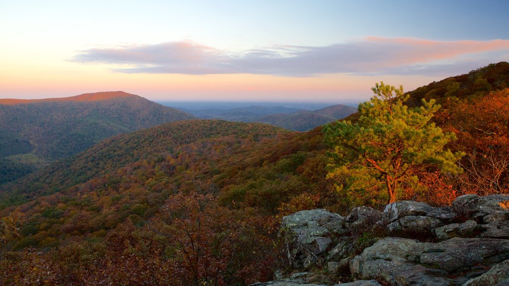 Bearfence Mountain showing tranquil scenes, a sunset and landscape views