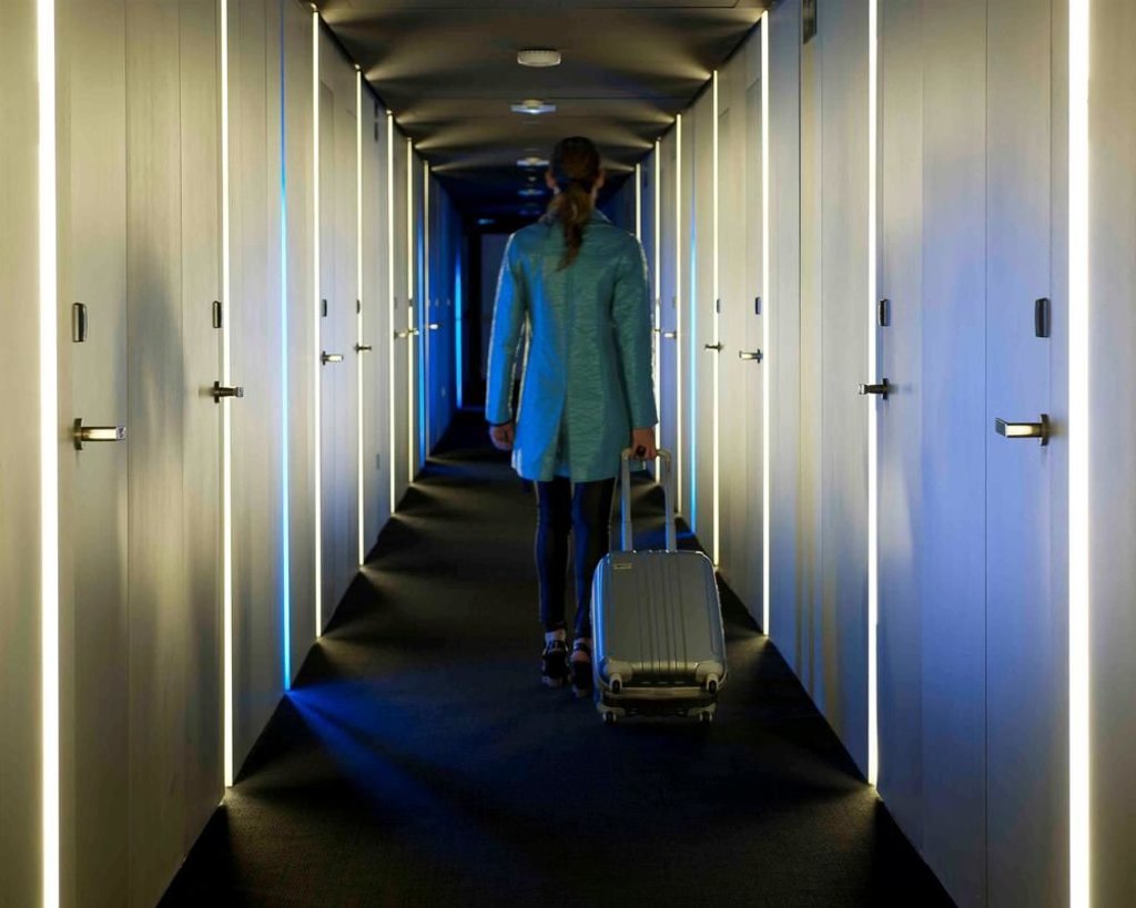 space themed corridor at barcelo sants hotel