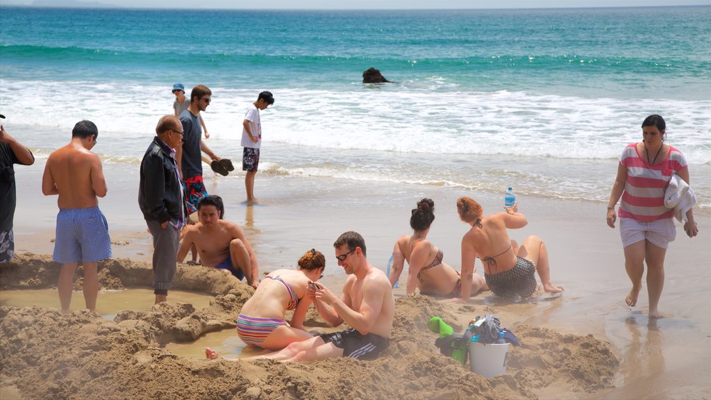 Hot Water Beach que inclui uma praia e natação assim como um pequeno grupo de pessoas