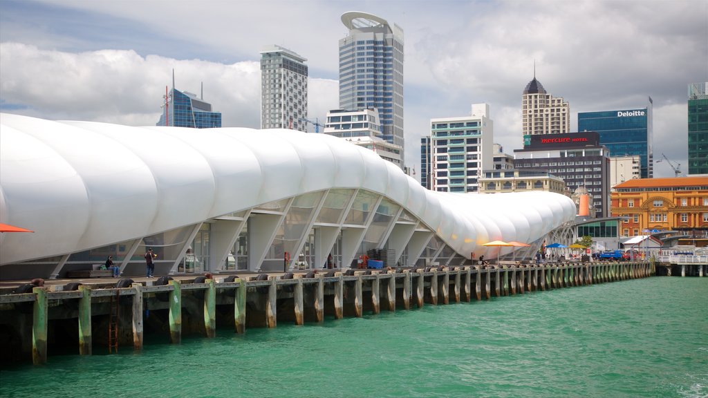 Auckland Ferry Terminal showing city views and a marina