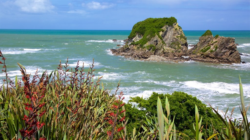 Westport showing waves and rugged coastline