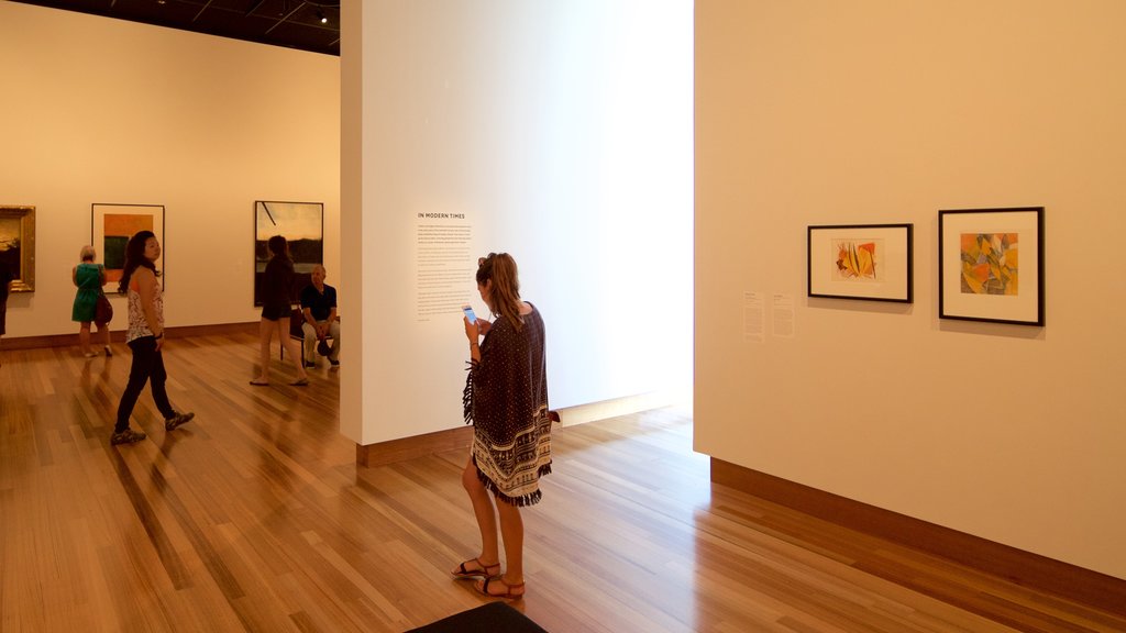 Christchurch Art Gallery que incluye vistas interiores y también un pequeño grupo de personas