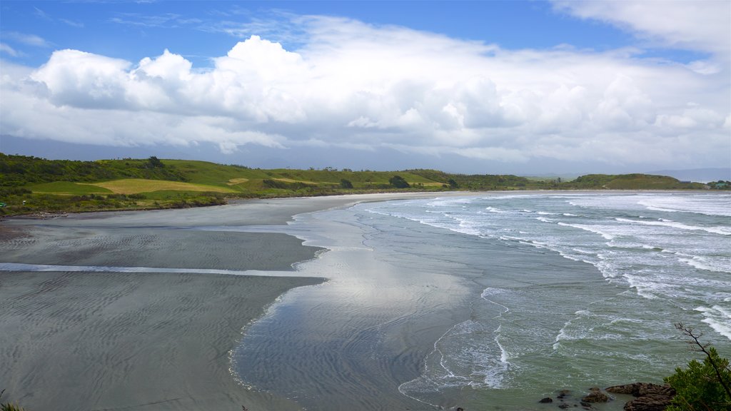 Cape Foulwind Seal Colony featuring a sandy beach, general coastal views and waves