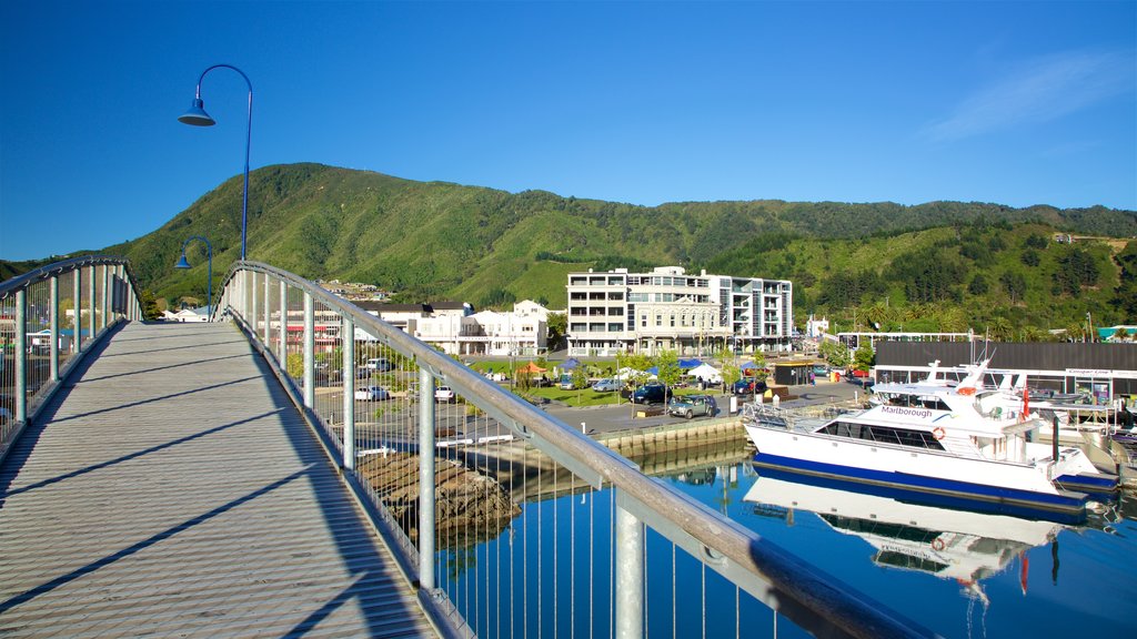 Picton Harbour som omfatter en bugt eller havn, en kystby og en bro