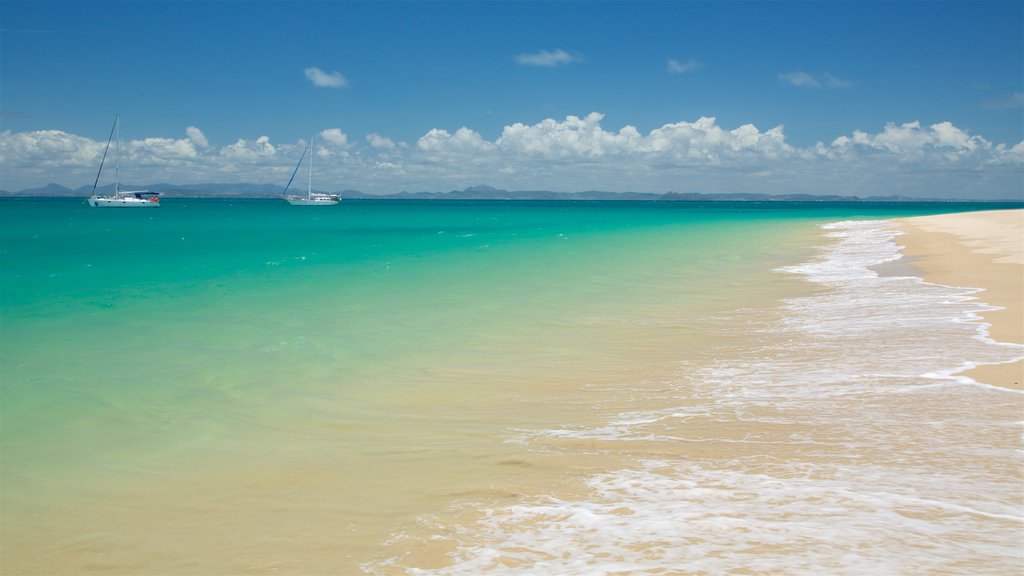 Great Keppel Beach which includes a marina, general coastal views and a beach