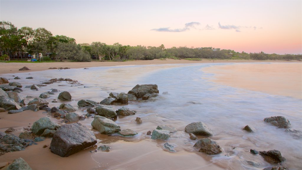 Agnes Water Beach featuring general coastal views, a sandy beach and a sunset