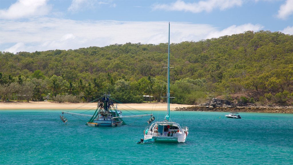 Great Keppel Beach featuring forest scenes, a marina and general coastal views