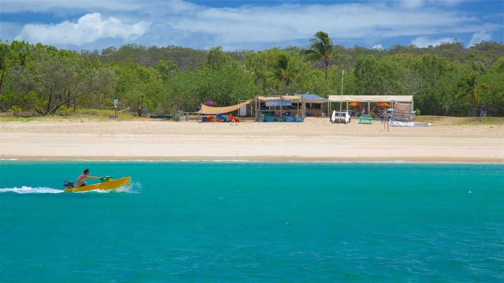 Playa de Great Keppel mostrando una playa de arena, bosques y camping