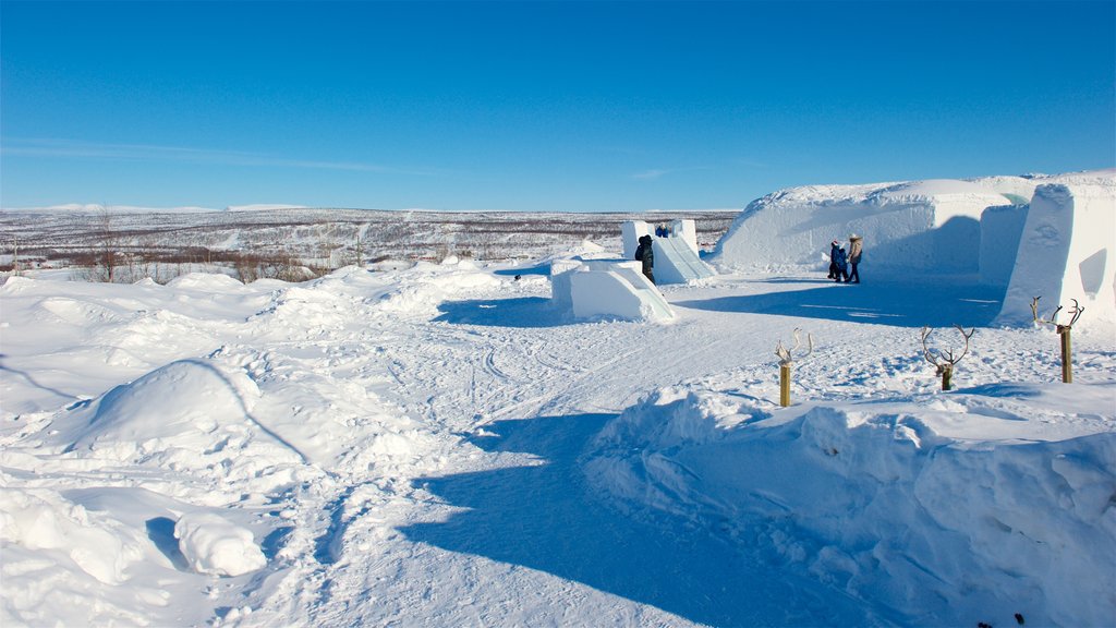 Kautokeino mostrando nieve y situaciones tranquilas y también un grupo pequeño de personas