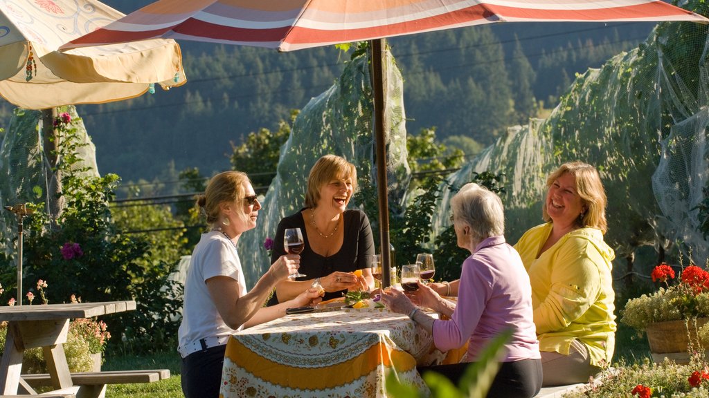 Salt Spring Island which includes outdoor eating as well as a small group of people