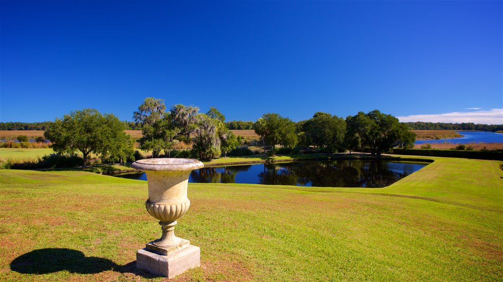 Middleton Place que incluye un lago o espejo de agua, jardín y escenas tranquilas