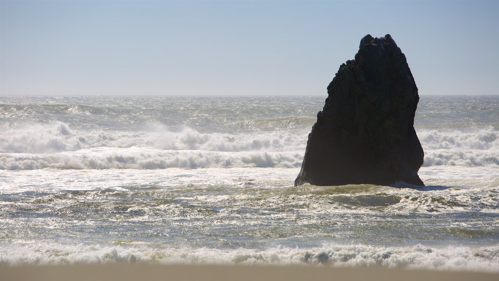 Gold Beach que inclui ondas, uma praia e litoral rochoso