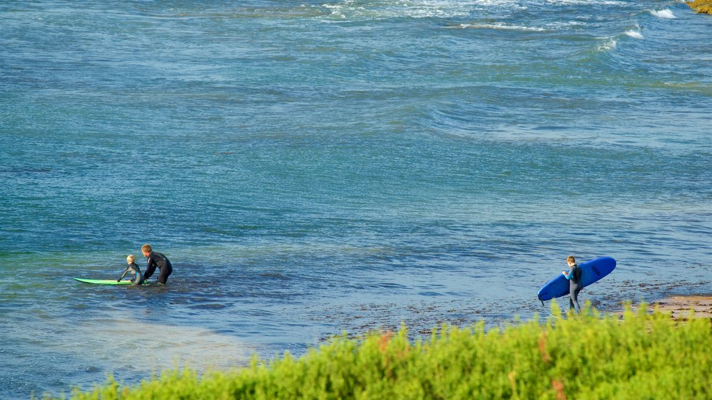 Phillip Island showing surfing as well as a small group of people