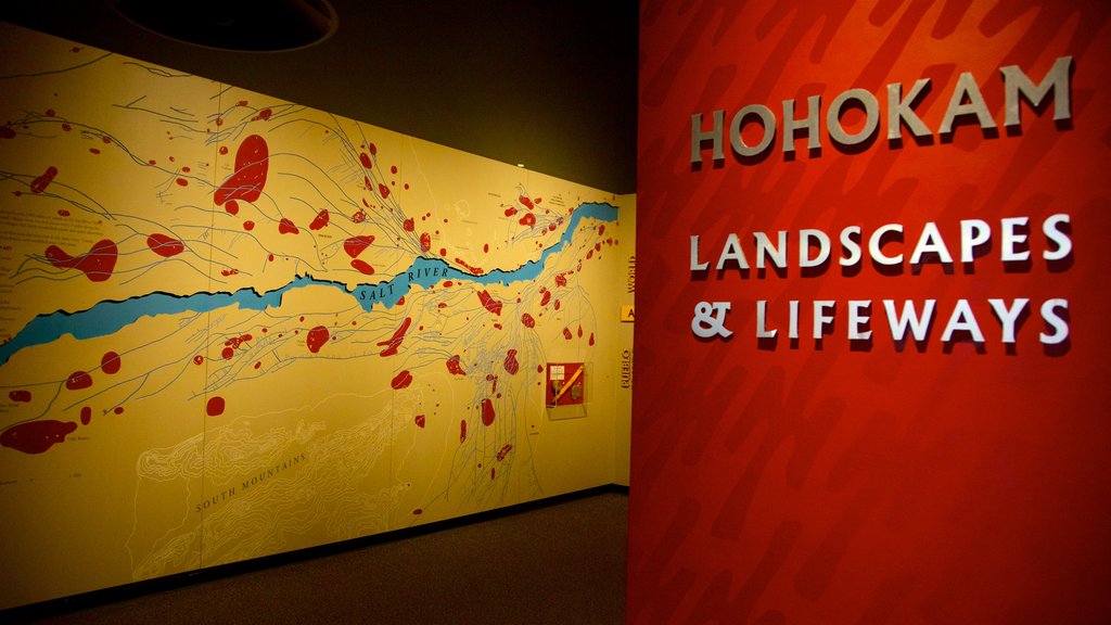 Pueblo Grande Museum and Archaeological Park showing signage and interior views