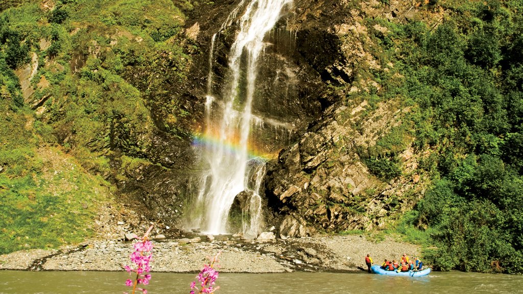 Valdez showing a bay or harbor, a waterfall and kayaking or canoeing