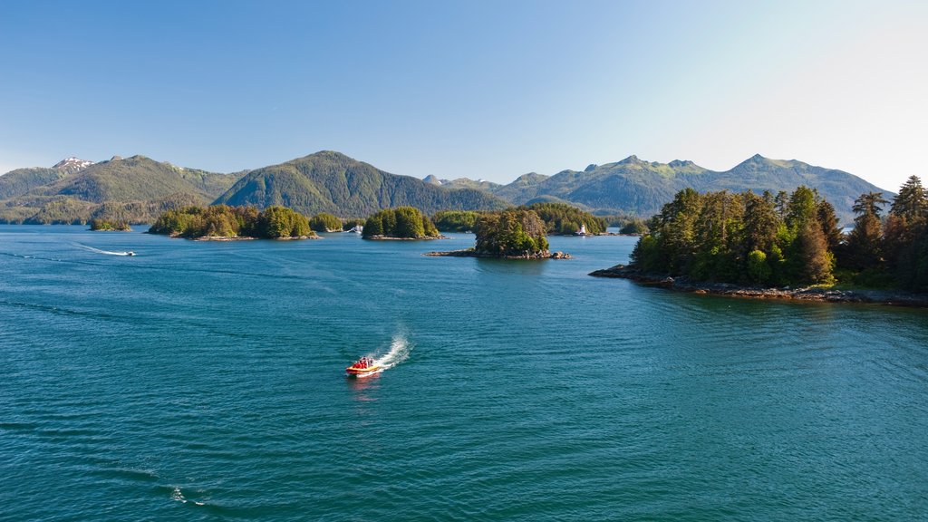 Sitka which includes a bay or harbor, boating and mountains