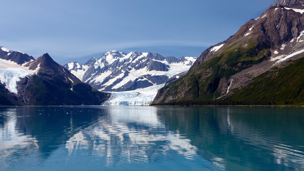 Península Kenai mostrando montañas y una bahía o un puerto