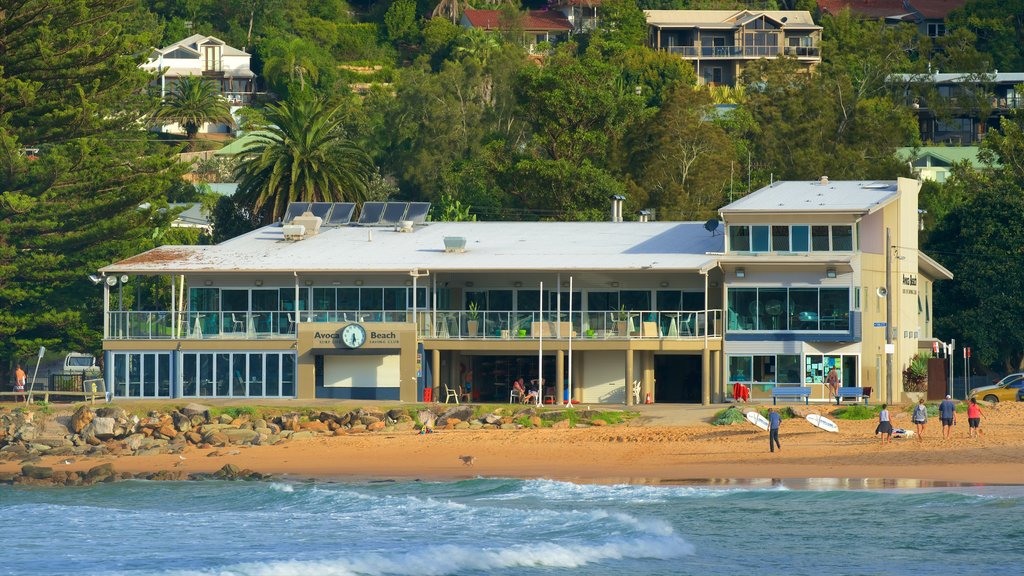 Avoca Beach caracterizando uma baía ou porto, uma cidade litorânea e uma praia