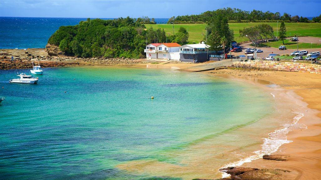 Terrigal ofreciendo una playa de arena y una bahía o un puerto