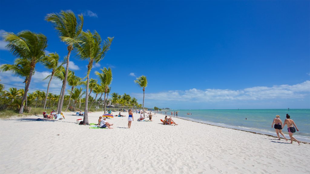 Smathers Beach which includes a bay or harbour and a sandy beach as well as a small group of people