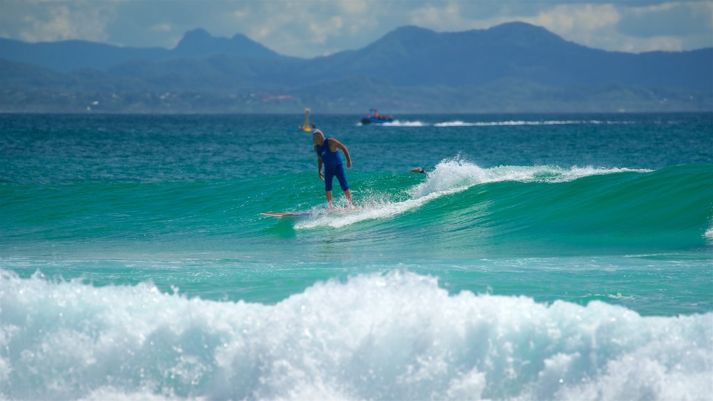 Wategos Beach which includes surfing and a sandy beach